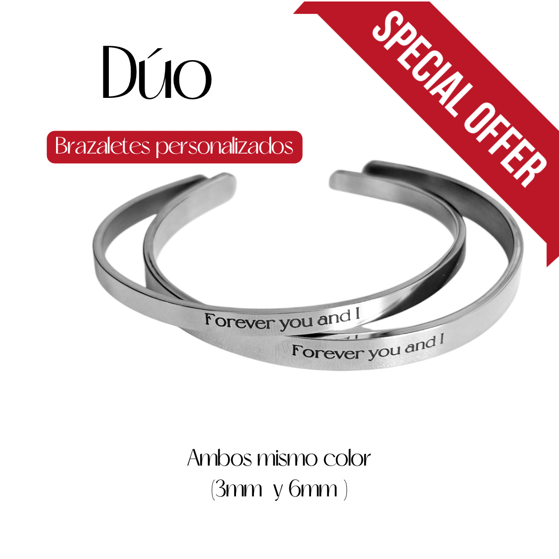 DÚO BRAZALETES PERSONALIZADOS (3mm y 6mm)