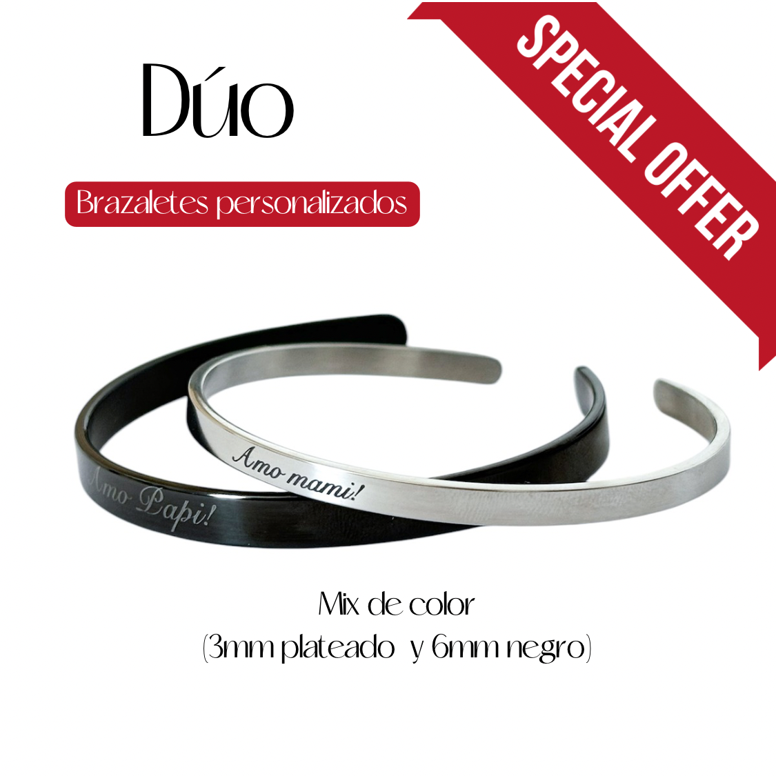DÚO BRAZALETES PERSONALIZADOS (3mm y 6mm)